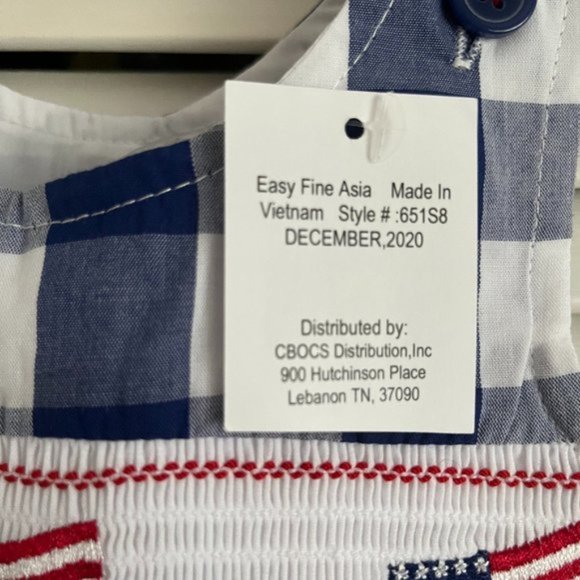 NEW with tags Good Lad American flag gingham smocked shortall boy’s sz 12 months - Picture 3 of 14